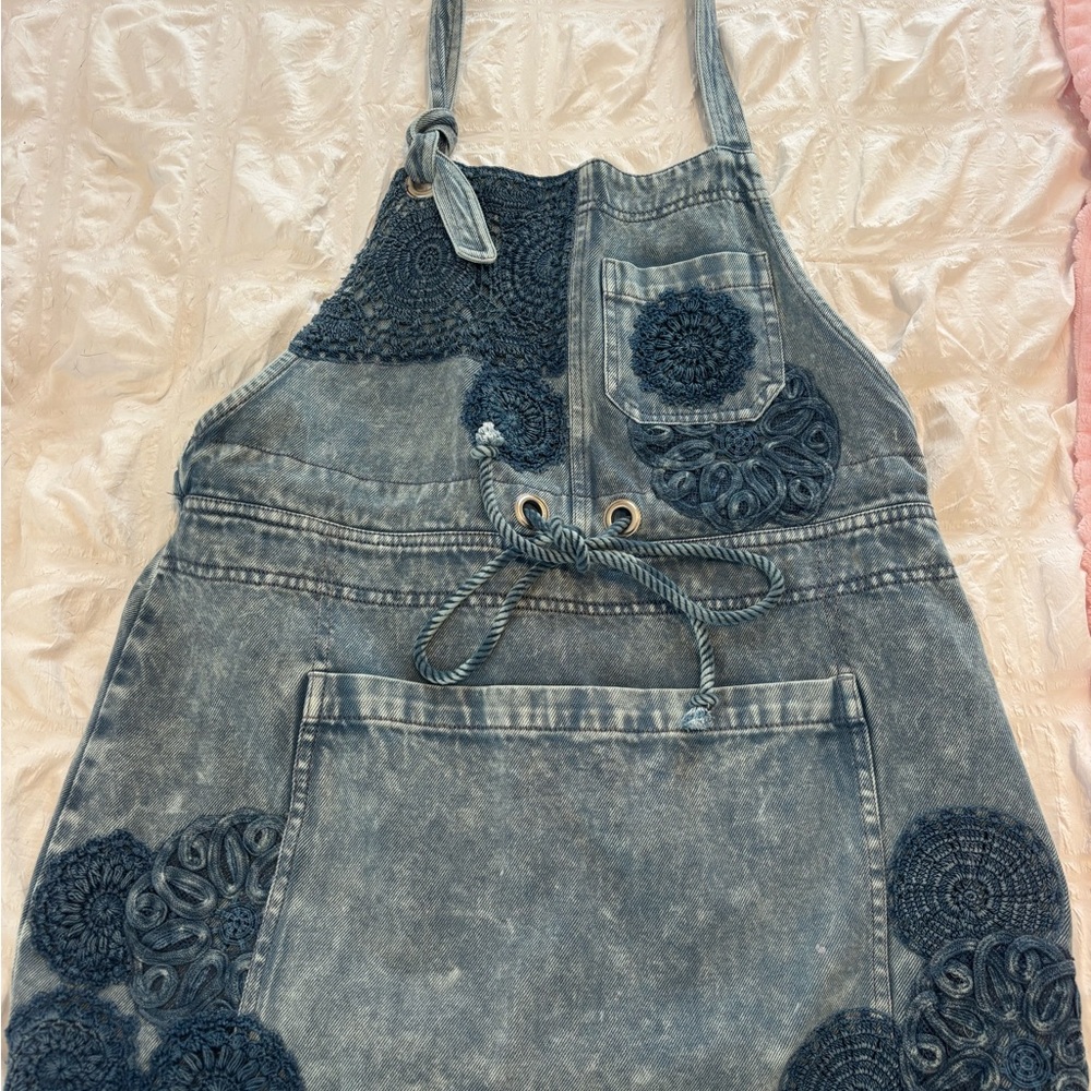 Denim Apron with Crochet Accents